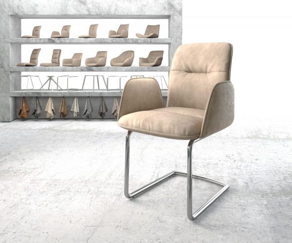 Křeslo Vinja-Flex Béžová Vintage Cantilever Chair Round Chrom-plated