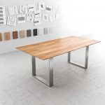 Jedálenský stôl Edge 200x100 Acacia natural Úzka švajčiarska hrana z nerezovej ocele