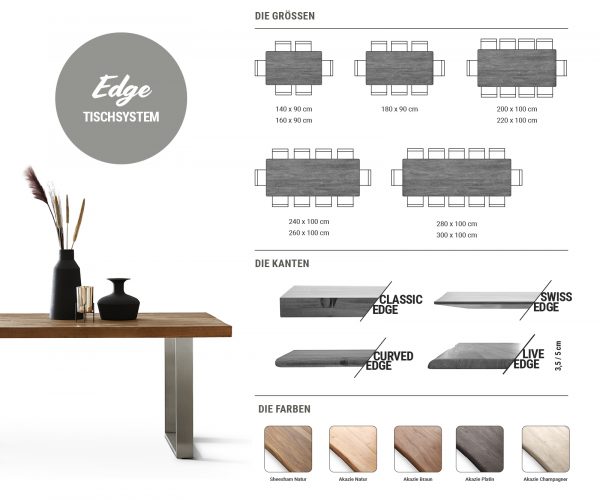 Jedálenský stôl Edge 200x100 Acacia natural Úzka švajčiarska hrana z nerezovej ocele - Image 7