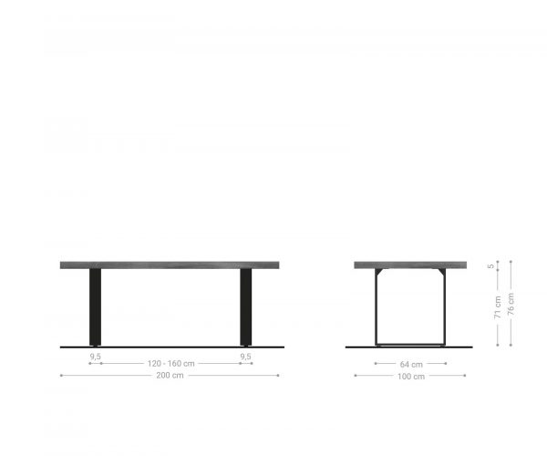 Jedálenský stôl Edge 200x100 XL sheesham prírodný nerezový úzky - Image 8