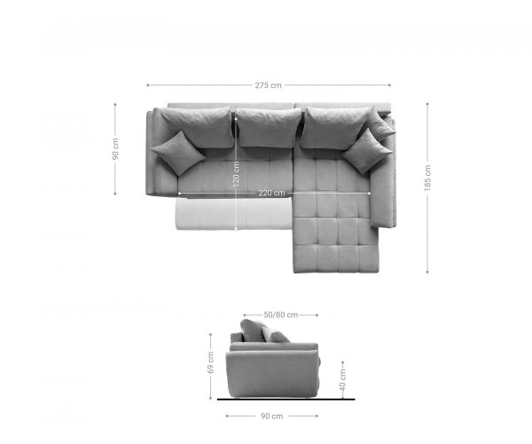 Rohová pohovka Loana 275x185 taupe lenivá pohovka rozkladacia funkcia variabilná - Image 9