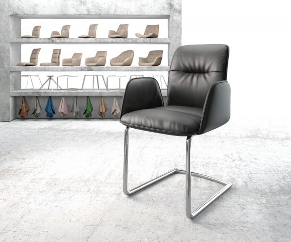 Křeslo Vinja-Flex Černá Pravá Kůže Cantilever Chair Round Chrom-plated