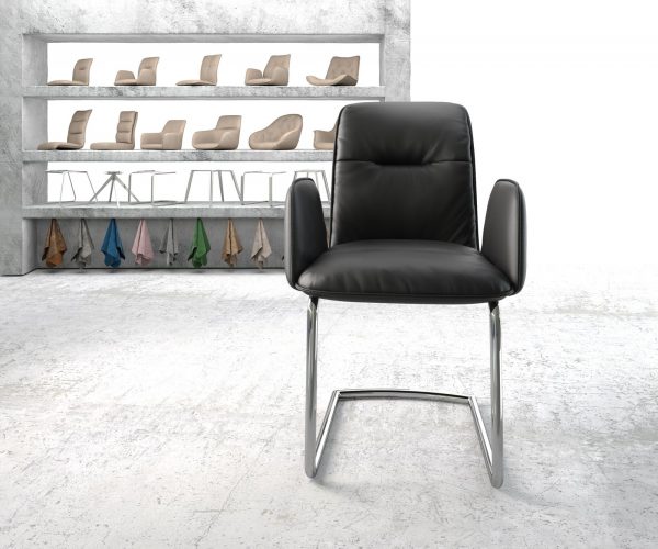 Křeslo Vinja-Flex Černá Pravá Kůže Cantilever Chair Round Chrom-plated - Image 2