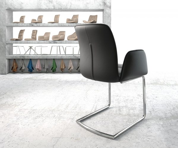 Křeslo Vinja-Flex Černá Pravá Kůže Cantilever Chair Round Chrom-plated - Image 3