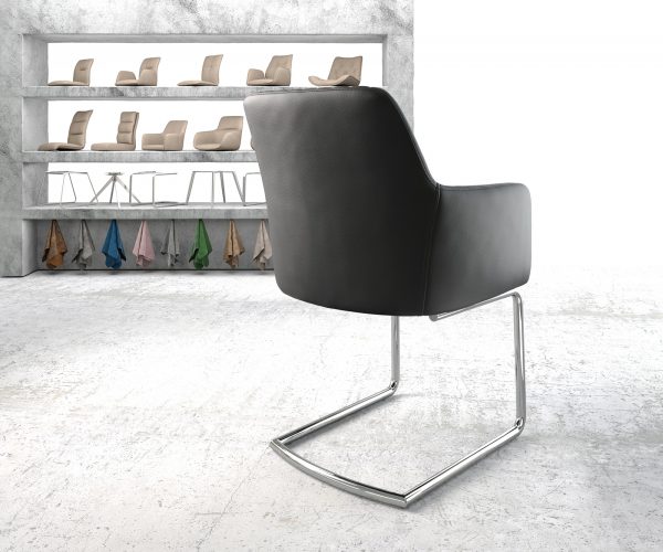 Křeslo Greg-Flex Černá Pravá Kůže Cantilever Chair Round Chrom-plated - Image 3