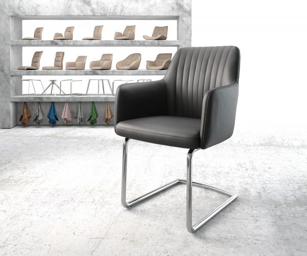 Křeslo Greg-Flex Černá Pravá Kůže Cantilever Chair Round Chrom-plated