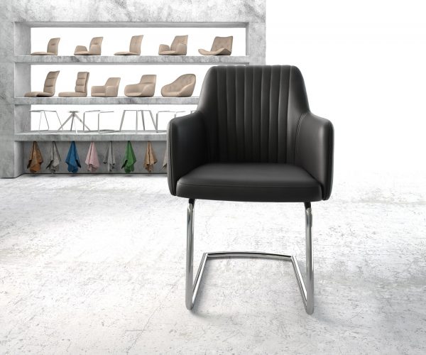 Křeslo Greg-Flex Černá Pravá Kůže Cantilever Chair Round Chrom-plated - Image 2