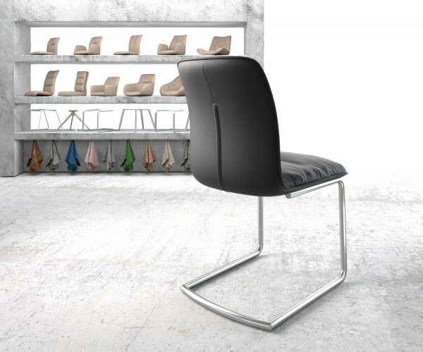 Jídelní židle Vinjo-Flex Černá Genuine Leather Cantilever Round Nerezová Ocel - Image 3