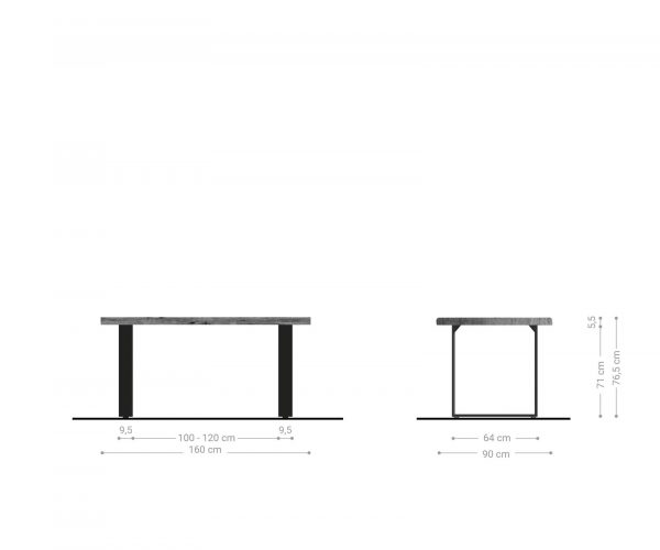 Jídelní stůl Edge 160x90 cm XL akácie hnědá nerezová úzká - Image 6