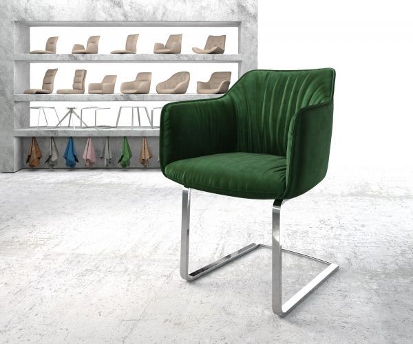 Otočná židle Elda-Flex s područkami Velvet Green Cantilever Flat Chrome