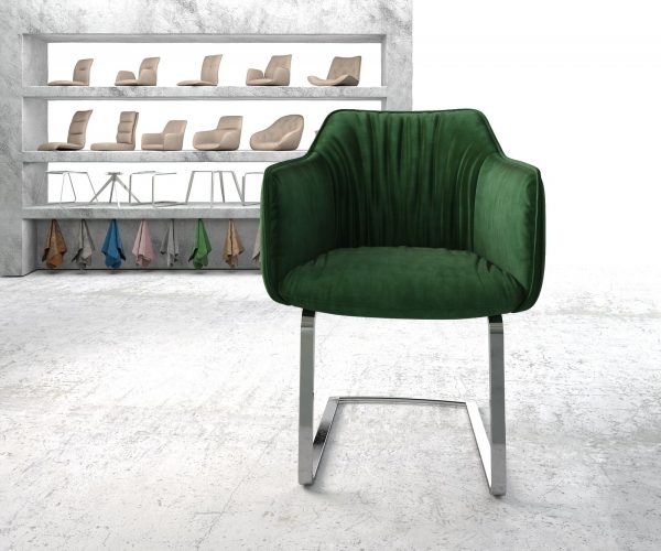 Otočná židle Elda-Flex s područkami Velvet Green Cantilever Flat Chrome - Image 2