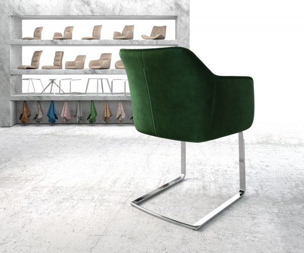 Otočná židle Elda-Flex s područkami Velvet Green Cantilever Flat Chrome - Image 3