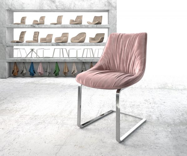 Otočná židle Elda-Flex Velvet Rosé Cantilever Flat Chrome