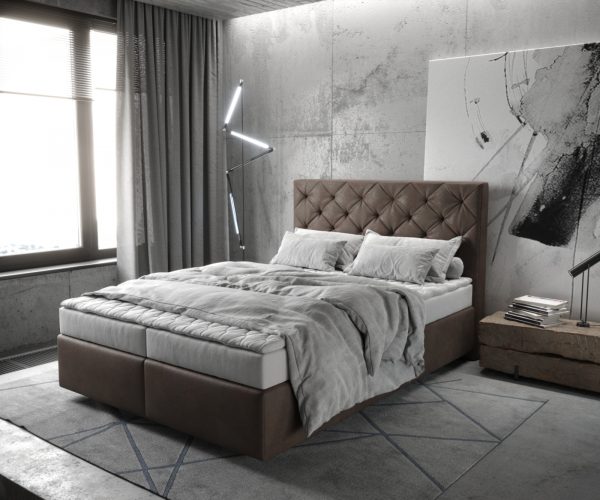 Postel Boxspring Dream-Great 140x200 cm imitace kůže tmavě hnědá s matrací a topperem