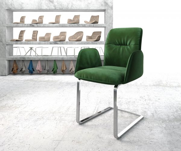 Otočná židle Vinja-Flex Velvet Green Cantilever Flat Chrome