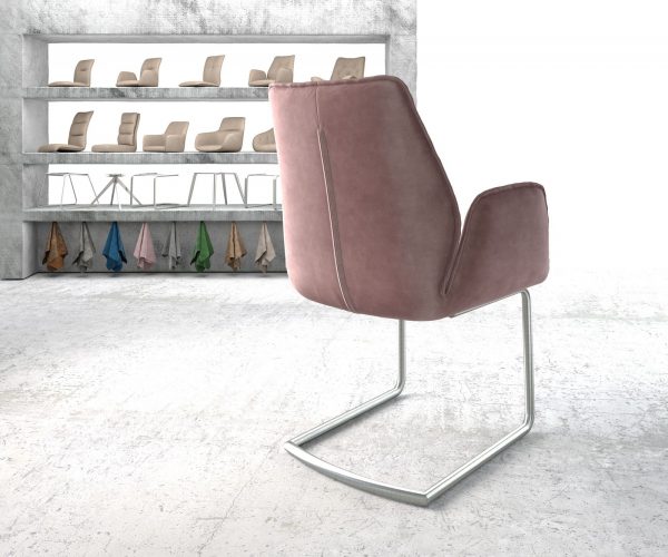 Otočná židle Zoa-Flex Velvet Rosé Cantilever Round z nerezové oceli - Image 3