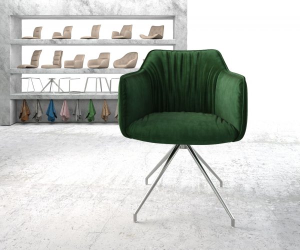 Otočná židle Elda-Flex s područkami Velvet Green Cross Frame Conical Stainless Steel 180° Swivel - Image 2