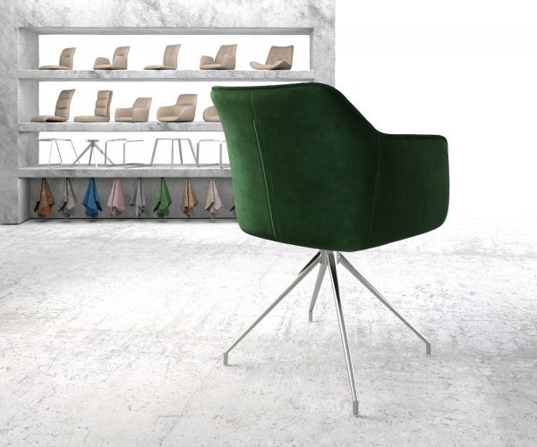 Otočná židle Elda-Flex s područkami Velvet Green Cross Frame Conical Stainless Steel 180° Swivel - Image 3