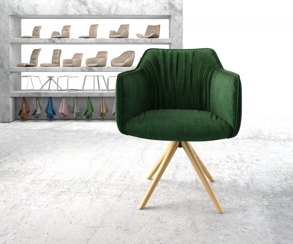 Otočná židle Elda-Flex s područkami Velvet Green Dřevěný rám Kónický 180° otočný - Image 2