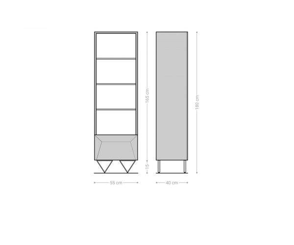 Skriňa Kayu 55x180 cm prírodná akáciová knižnica 1 dverová v tvare V - Image 6