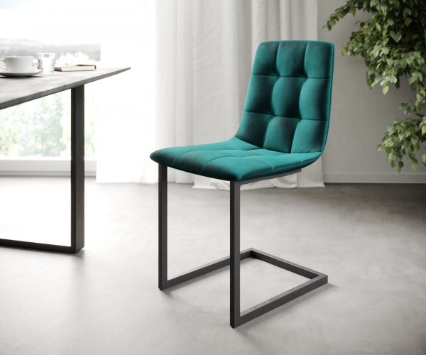 Sada 4 sametových jídelních židlí Caro-Adesso Petrol Velvet Cantilever