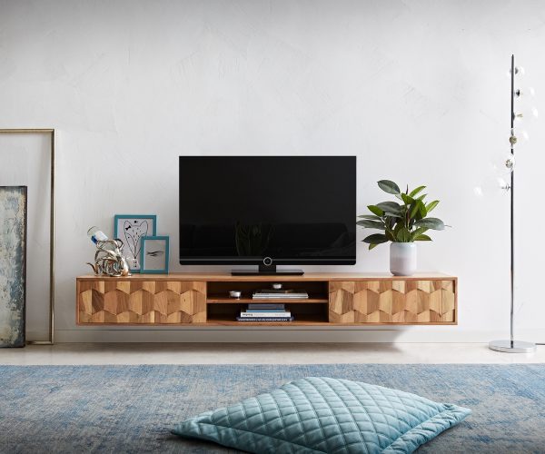 TV stolík Fevo 200 cm akácia prírodná 2 dvierka závesné - Image 2