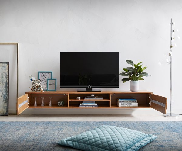 TV stolík Fevo 200 cm akácia prírodná 2 dvierka závesné - Image 4