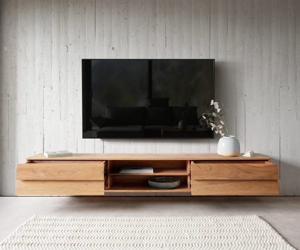 TV stolek Eloi 240x35 cm přírodní akácie 4 šuplíky závěsný - Image 4