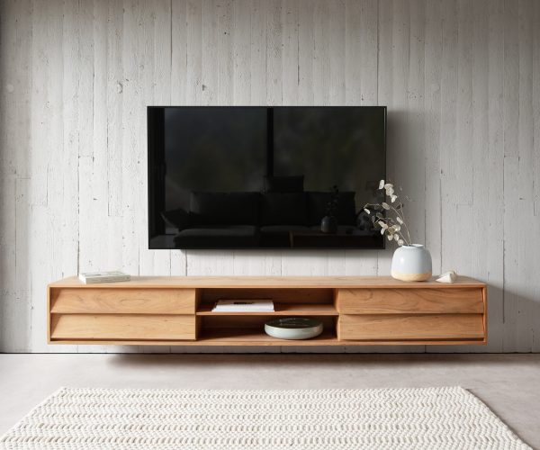 TV stolek Eloi 240x35 cm přírodní akácie 4 šuplíky závěsný - Image 2