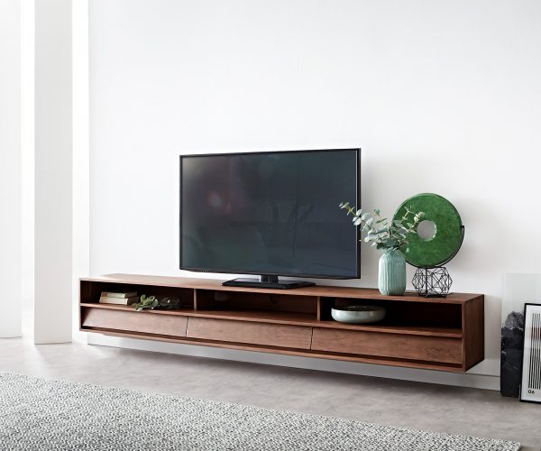 TV stolek Eloi 240x35 cm hnědá akácie 3 šuplíky závěsný