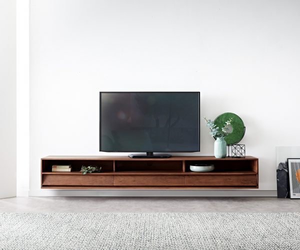 TV stolek Eloi 240x35 cm hnědá akácie 3 šuplíky závěsný - Image 2