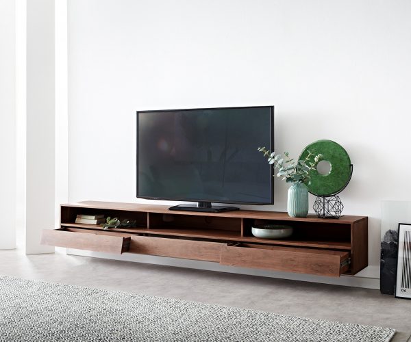 TV stolek Eloi 240x35 cm hnědá akácie 3 šuplíky závěsný - Image 4