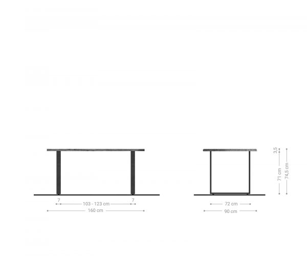 Jedálenský stôl Edge 160x90 akácia platina tenká podnož čierna - Image 6