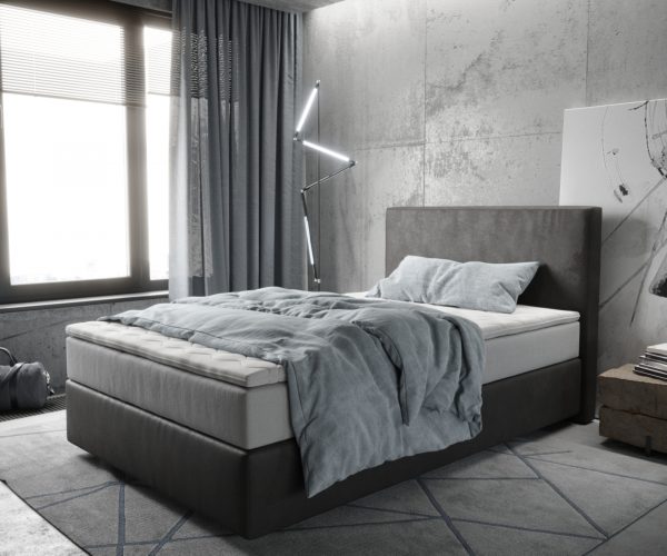 Postel Boxspring Dream-Well 120x200 cm z mikrovlákna Anthracite Vintage s matrací TFK a topperem Visco