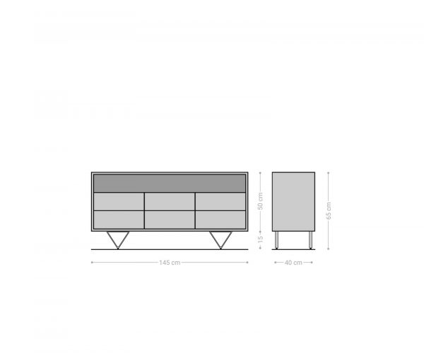 Komoda Eloi 145x40 cm prírodná akácia 6 zásuviek podstavec v tvare V nerezová oceľ - Image 6