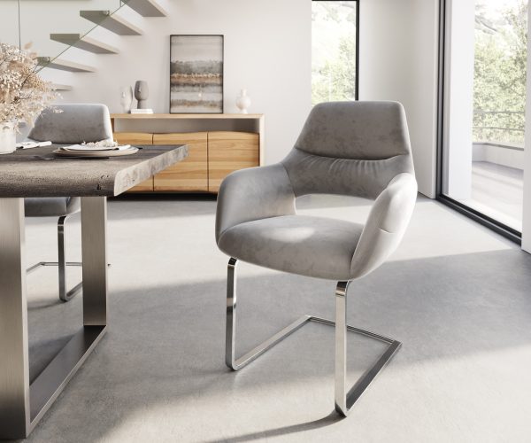 Otočná židle Yago-Flex s područkami Velvet Grey Cantilever Flat Chrome