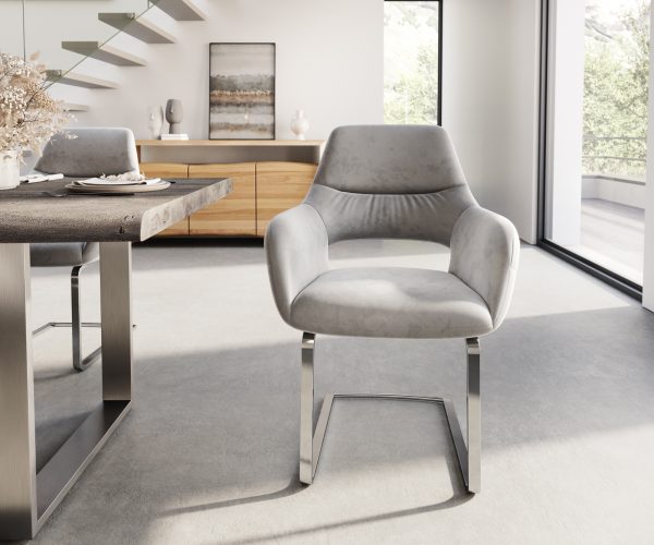 Otočná židle Yago-Flex s područkami Velvet Grey Cantilever Flat Chrome - Image 2