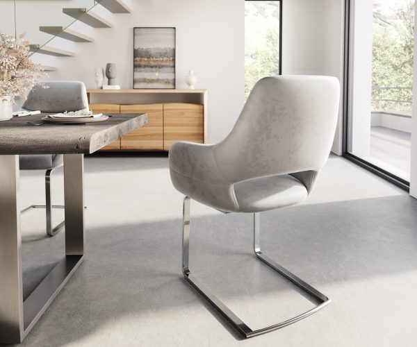 Otočná židle Yago-Flex s područkami Velvet Grey Cantilever Flat Chrome - Image 3