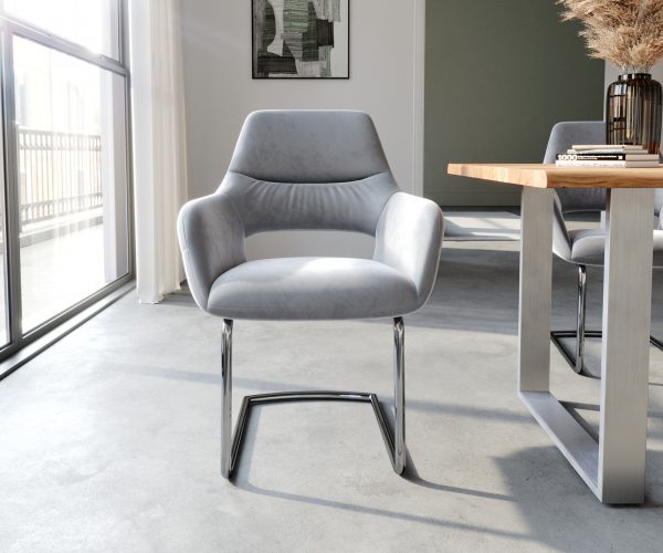 Otočná židle Yago-Flex s područkami Velvet Grey Cantilever Round Chrome - Image 2