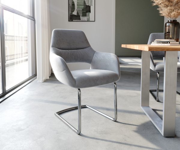 Otočná židle Yago-Flex s područkami Velvet Grey Cantilever Round Chrome