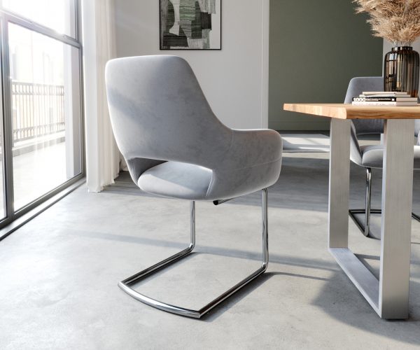 Otočná židle Yago-Flex s područkami Velvet Grey Cantilever Round Chrome - Image 3