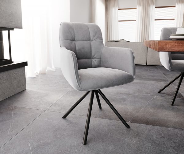 Otočná židle Juno-Flex s područkami Velvet Grey Cross Base Round Black 180° Swivel