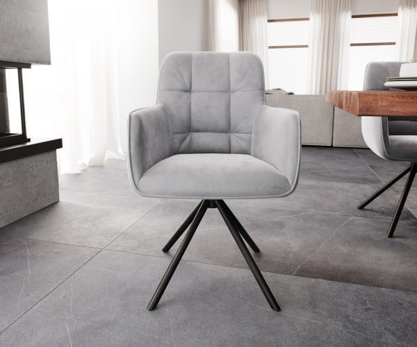 Otočná židle Juno-Flex s područkami Velvet Grey Cross Base Round Black 180° Swivel - Image 2