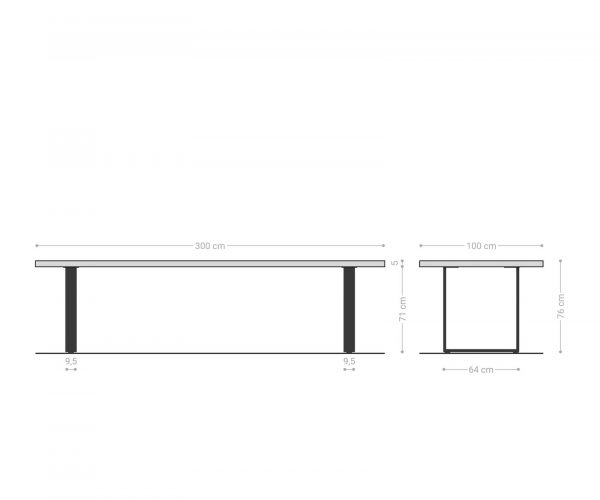 Jedálenský stôl Edge 300x100 cm prírodný dub úzka podnož nerezová oceľ - Image 8