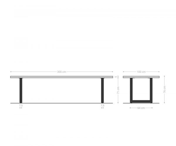 Jedálenský stôl Edge 300x100 cm prírodný dub široká podnož z nerezovej ocele - Image 8