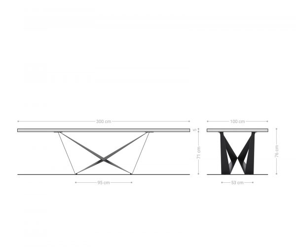 Jedálenský stôl Edge 300x100 cm prírodný dub podnož plochá kovová čierna - Image 8