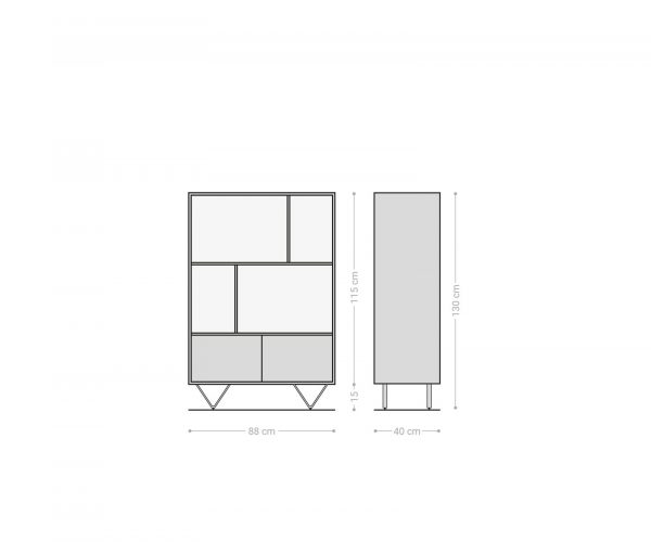 Regál Kleo 90x130 cm prírodná akácia 2 dvierka podstavec v tvare V nerezová oceľ - Image 7