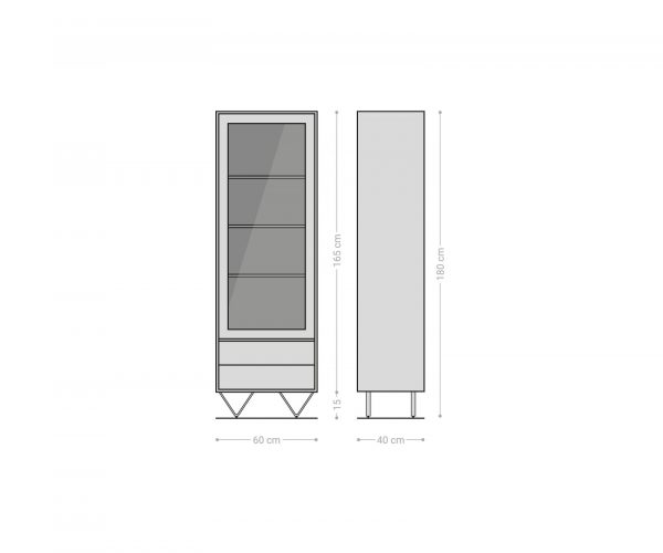 Vitrína Kleo 60x180 cm prírodná akácia 1 dvierka 2 zásuvky podstavec v tvare V nerezová oceľ - Image 6