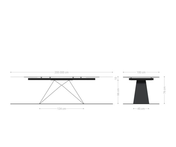 Jedálenský stôl Edge 200-300x100 keramický Calacatta Luxe bielo-zlato-šedý Podstavec v tvare V plochý oceľový čierny skladací - Image 8