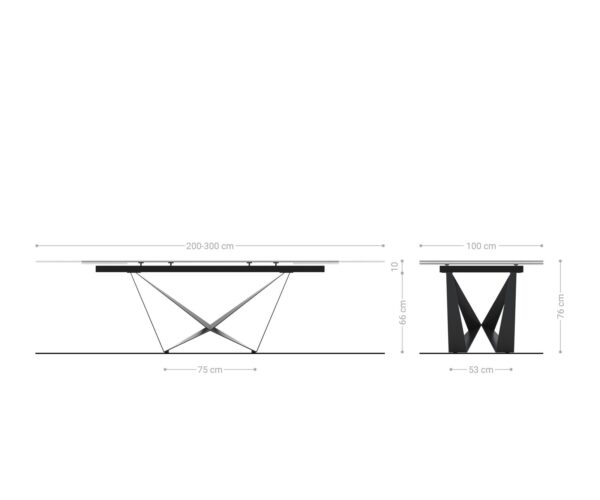 Jedálenský stôl Edge 200-300x100 keramický Calacatta Luxe bielo-zlatý sivý krížový podstavec plochý oceľový čierny skladací - Image 8